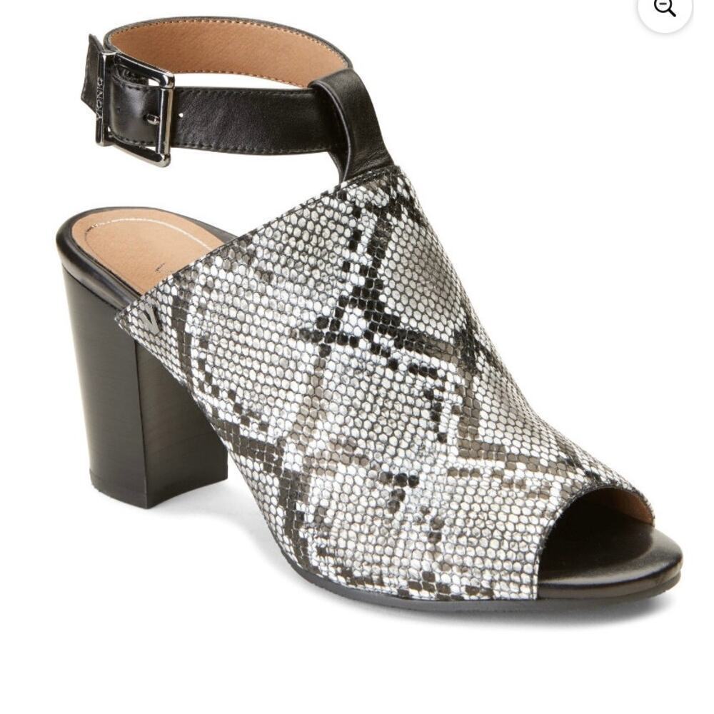 Vionic Kaia Leather Animal Print Peep Toe Mules Ankle Strap Chunky Heel Size 8.5 - Picture 3 of 15